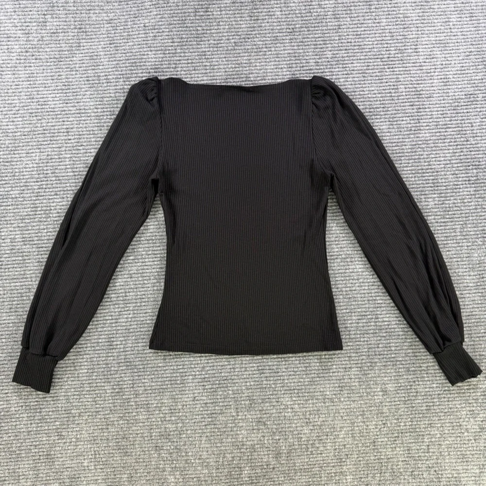 Reformation Jeans Black Ribbed Scoop Neck Puff Sleeve Top Womens XS USA Made